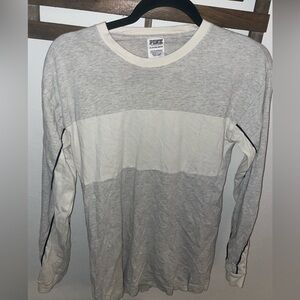 Victoria Secret PINK T-Shirt Gray/White Long Sleeve Campus Tee Oversized Size XS